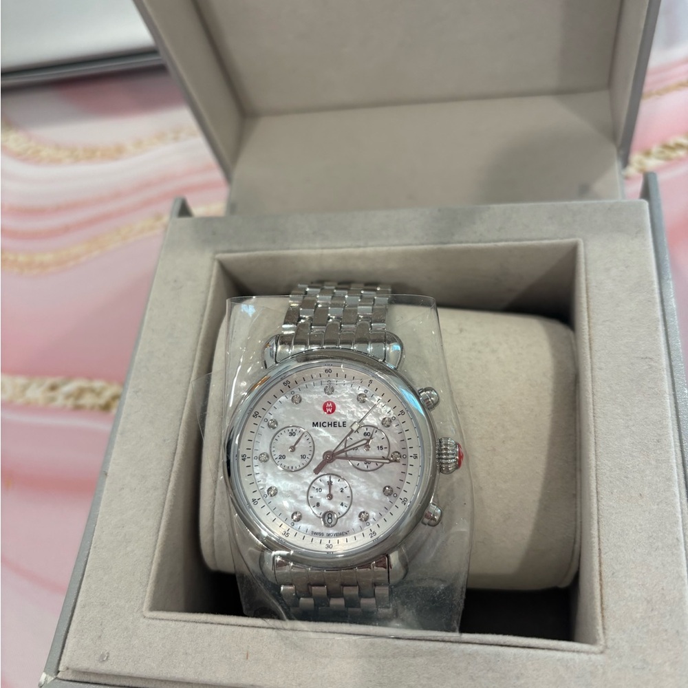 Michele Silver Mother-of-Pearl Dial Chronograph Watch